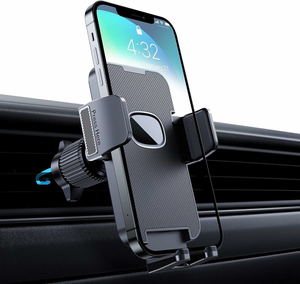 CINDRO Mobile Phone Holder Car, [Upgrade Military Class Hook Clip] Mobile Phone Holder 360° Rotatable Ventilation Car Mobile Phone Holder One Button Release Car Holder Mobile Phone for iPhone Android
