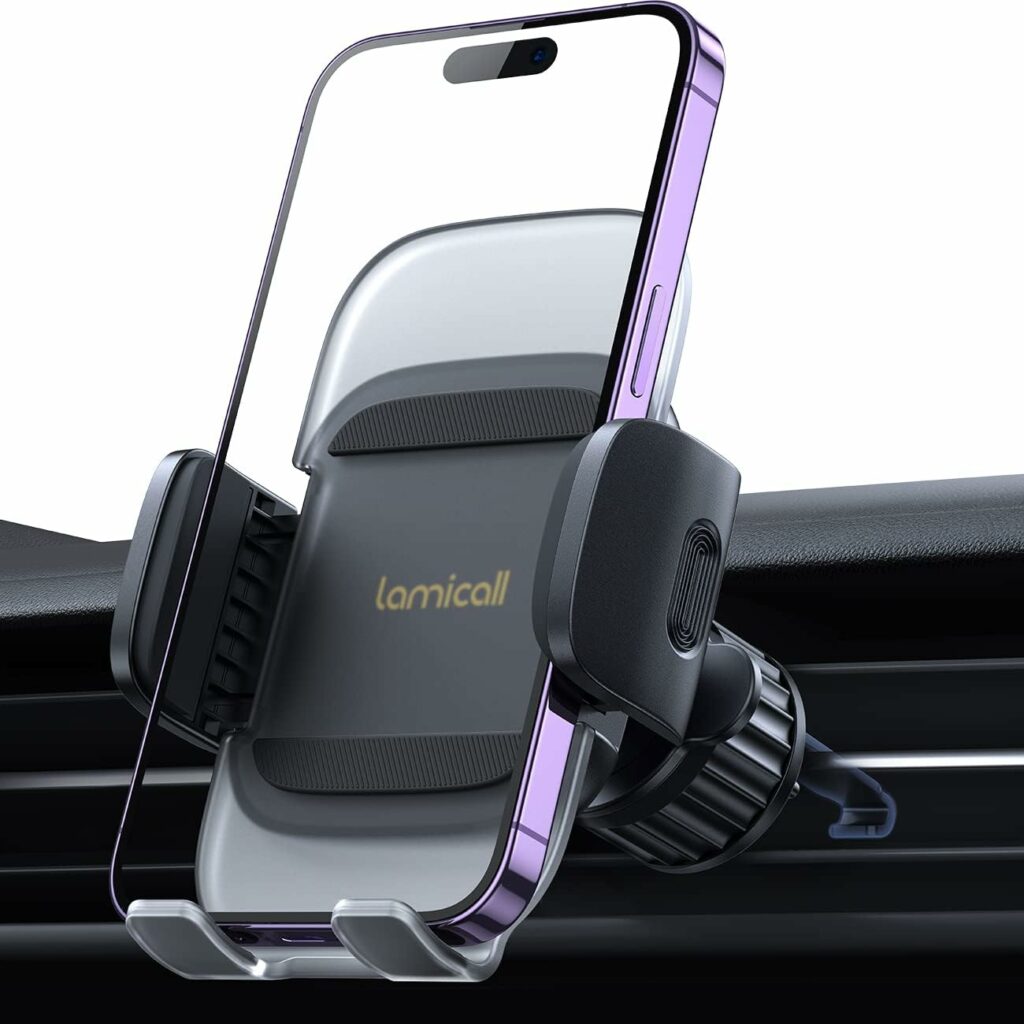 Lamicall Car Mobile Phone Holder - [2023 Spring Clip] Universal Ventilation Mobile Phone Holder for Car, 360 Degree Vent Car Holder for iPhone 14/13/12 Pro Max Mini, Samsung, 4-7 Inch Smartphone