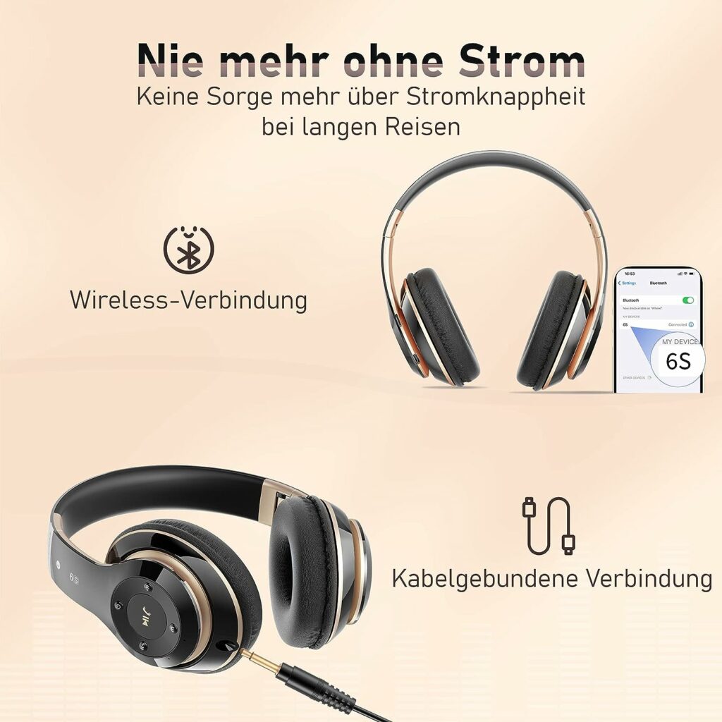 Lankey Sound Kopfhörer Kabellos Bluetooth, Bluetooth Kopfhörer Over-Ear mit 6 EQ Modi, 40 Std Kabellose Kopfhörer mit Eingebautem HD-Mikrofon, FM, SD/TF für Outdoor, Transport, Reisen, Studium