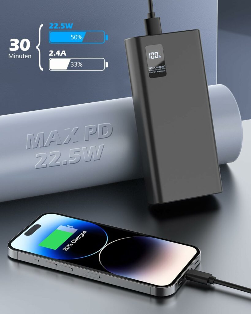 Power Bank 24000 mAh, Power Bank Small But Strong (USB C Output Input) 5A External Mobile Phone Batteries with Quick Charging Function, Power Bank Large Capacity Compatible with iPhone 14 13 12
