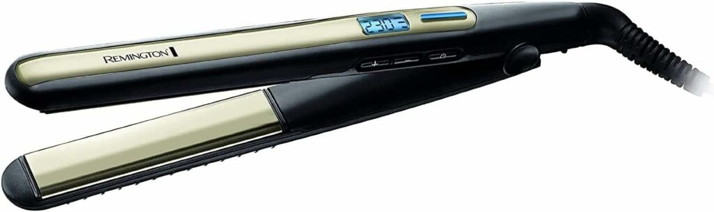 Remington S6500 Sleek Curl Straightener with Rounded Design for Precise Curling, Black / Beige