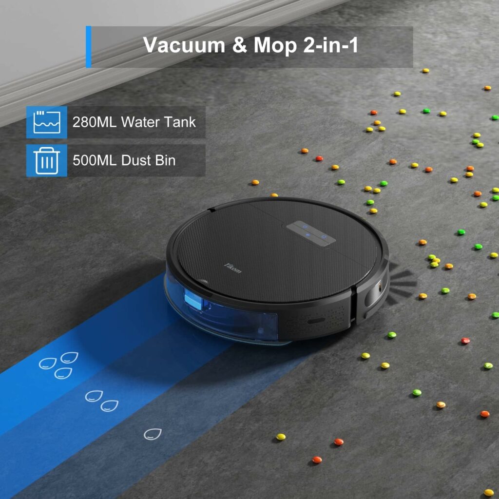 Tikom G8000 Pro Robot Vacuum Cleaner with Wiping Function, 2-in-1, Vacuum Cleaner Robot, 4500Pa Strong Suction Power Robot Vacuum Cleaner, Self-Charging, WiFi, 150 Mins Max, Ideal for Pet Hair,