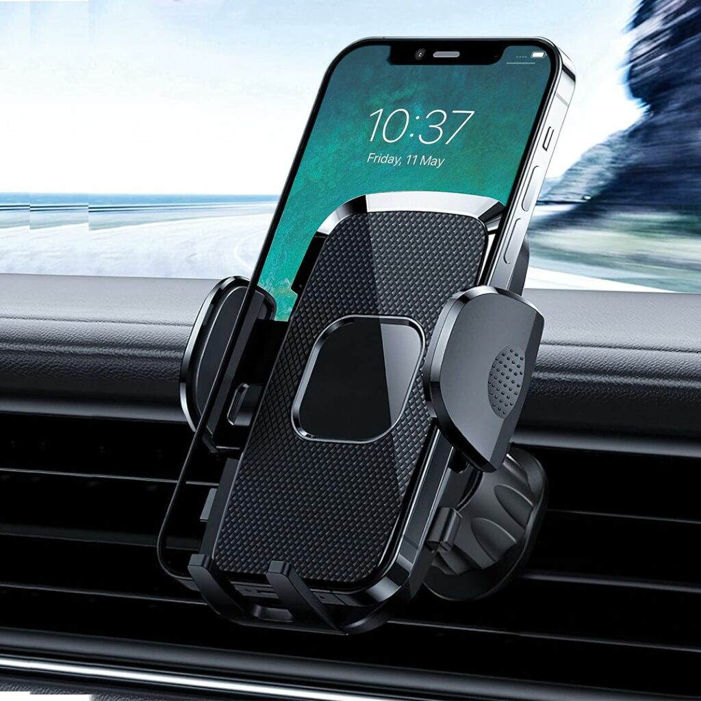 Vancone Mobile Phone Holder Car Mobile Phone Holder for Car Ventilation with Upgraded Hook Clip and One Button Release, 360° Rotatable Car Mobile Phone Holder Compatible with iPhone Android Smartphone