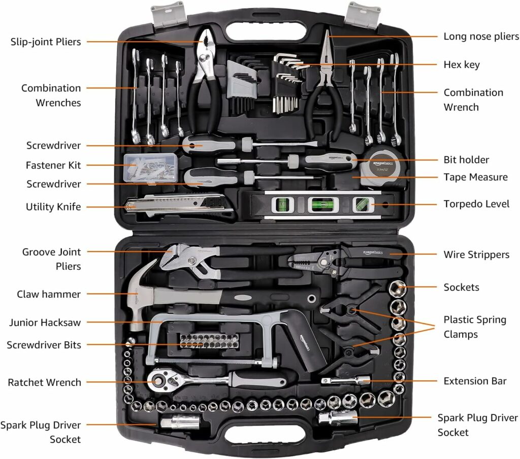 Amazon Basics - General Household Hand Tool Set, 173 Pieces
