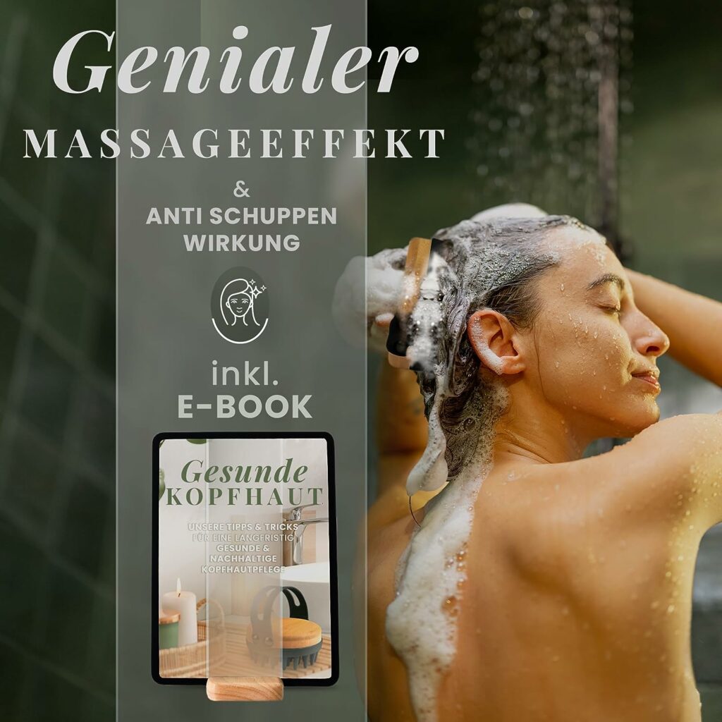 BAMBUA Kopfhaut Massagebürste - (Anti-Schuppen Effekt) Kopfmassage Bürste - Zur Kopfmassage beim Duschen - Premium Scalp Massager - Shampoo Bürste Haare inkl. E-Book „Gesunde Kopfhaut“ (Schwarz)