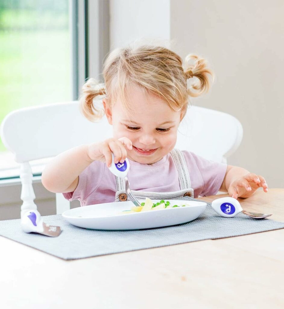 Doddl Spoon Fork Cutlery Set for Children, Toddlers and Babies 12 Months + Ergonomic Childrens Cutlery Helps Your Child Feed Yourself and Use Tableware Properly (Blueberry Blue)