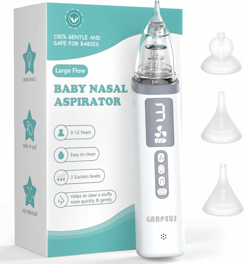 Electric Nasal Aspirator, Rechargeable Baby Nose Cleaner for Toddlers with Music and Light, Baby Vacuum Cleaner for Newborns  Infants, 3 Suction Levels