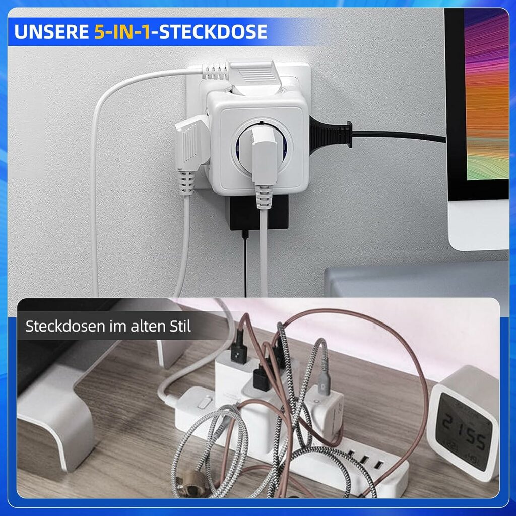 Power Strip Socket Cube with 5 Sockets Socket Cube without Cable, Multiple Socket Surge Protection, White