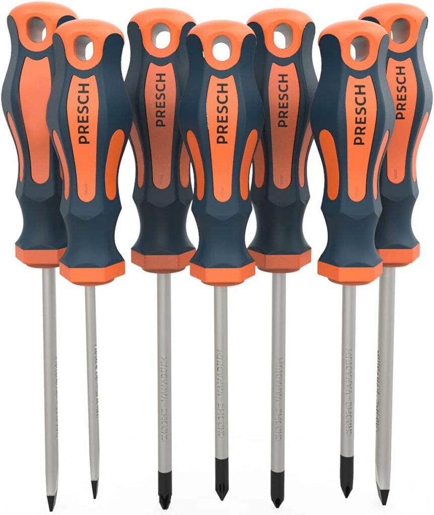 Presch 7-piece screwdriver set, magnetic screwdriver set with slot and cross slot, professional tools